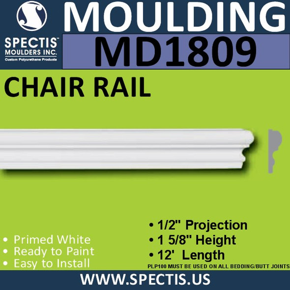 MD1809 Chair Rail Molding Trim decorative spectis urethane