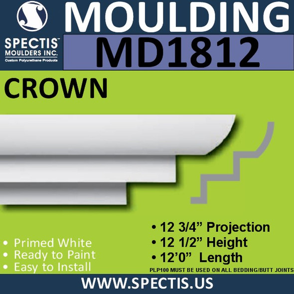 MD1812 Crown Molding Trim decorative spectis urethane