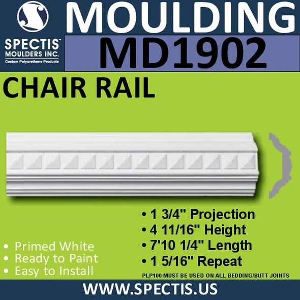 MD1902 Chair Rail Molding Trim decorative spectis urethane