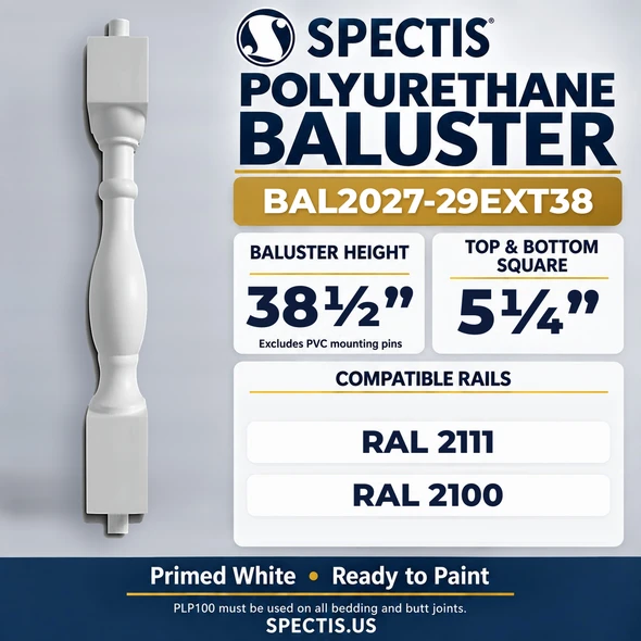 BAL2027-29EXT38 Spectis Polyurethane Baluster — 38 1/2″ H × 5 1/4″ Square; compatible rails: RAL 2111, RAL 2100