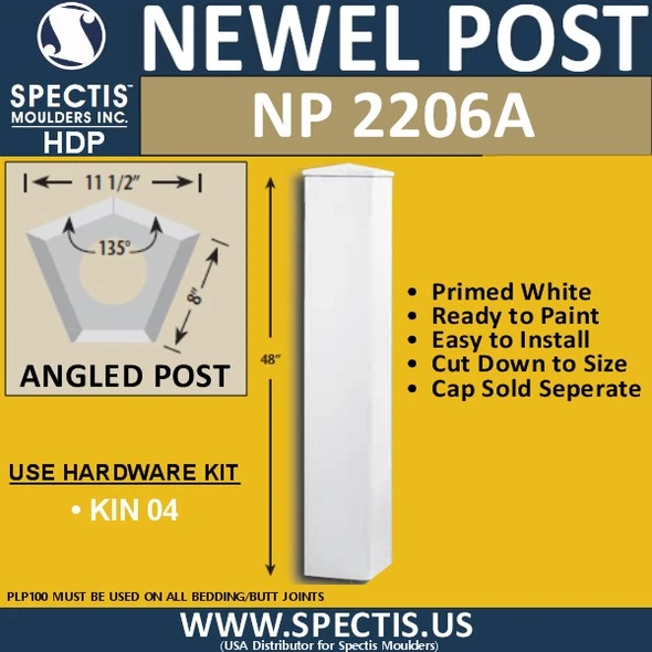 NP2206A Angled Newel Post 135 Degree 11 1/2" W x 8" Sides