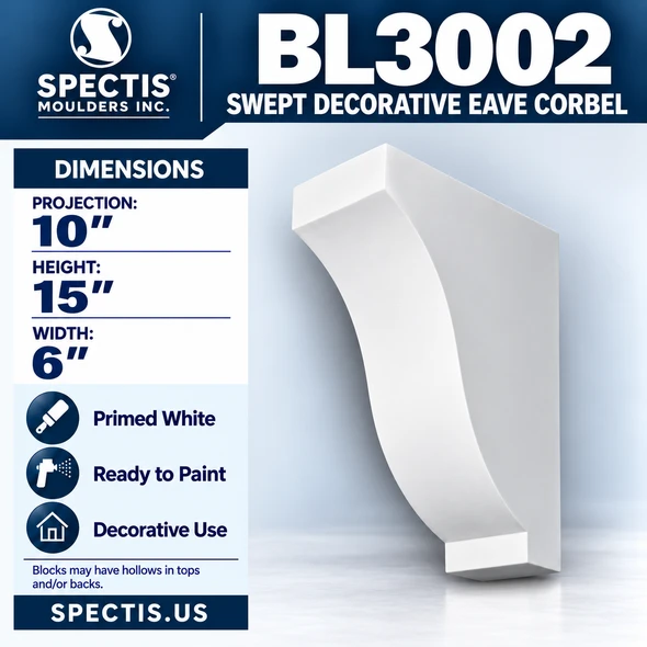 BL3002 Swept Decorative Eave Corbel 6"W x 15"H x 10"P