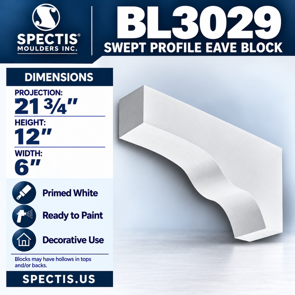 BL3029 Swept Profile Eave Block 6"W x 12"H x 21.75"P