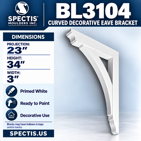 BL3104 Curved Decorative Eave Bracket 3"W x 34"H x 23"P