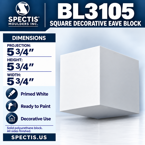 BL3105 Square Decorative Eave Block 5.75"W x 5.75"H x 5.75"P