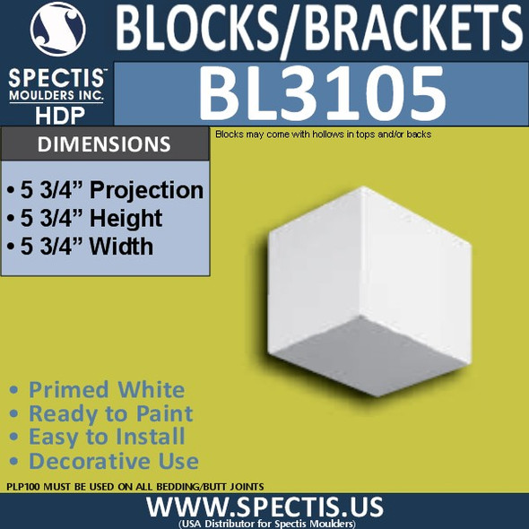 BL3105 Decorative Eave Block 5.75"W x 5.75"H x 5.75"P