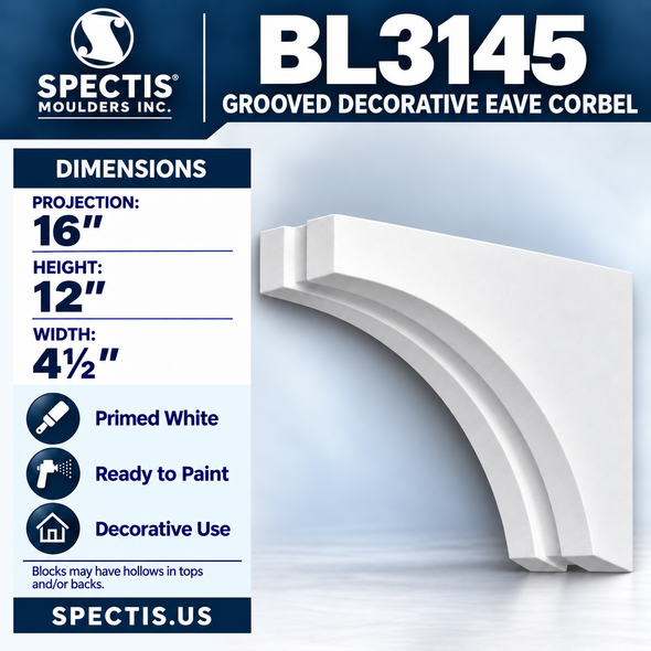 BL3145 Grooved Decorative Eave Corbel 4.5"W x 12"H x 16"P