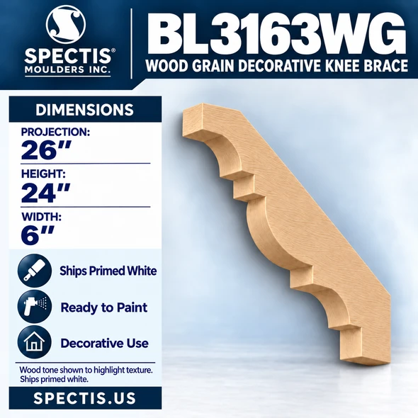 BL3163WG Wood Grain Decorative Knee Brace 6"W x 24"H x 26"P