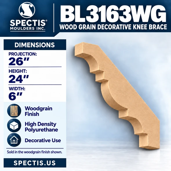 BL3163WG Wood Grain Decorative Knee Brace 6"W x 24"H x 26"P