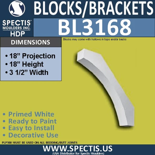 BL3168 Decorative Eave Bracket 3.5"W x 18"H x 18"P