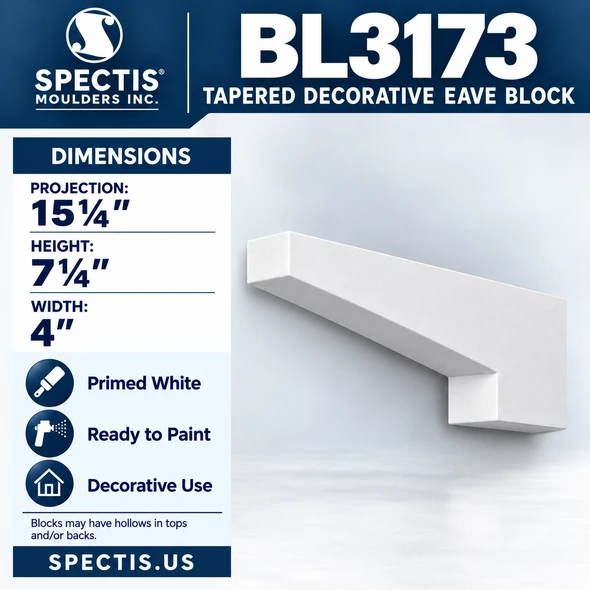 BL3173 Tapered Decorative Eave Block 4"W x 7.25"H x 15.25"P