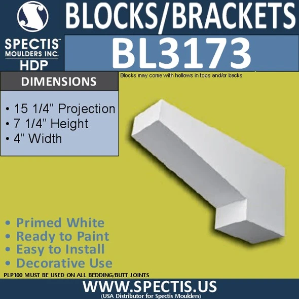 BL3173 Tapered Decorative Eave Block 4"W x 7.25"H x 15.25"P