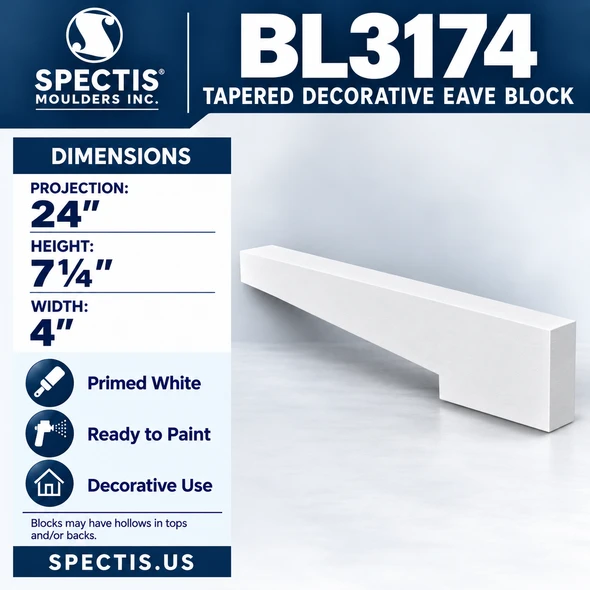 BL3174 Tapered Decorative Eave Block 4"W x 7.25"H x 24"P