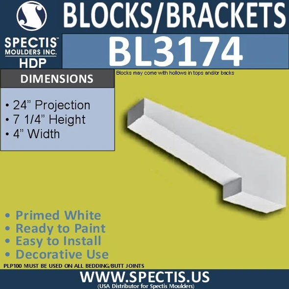 BL3174 Tapered Decorative Eave Block 4"W x 7.25"H x 24"P