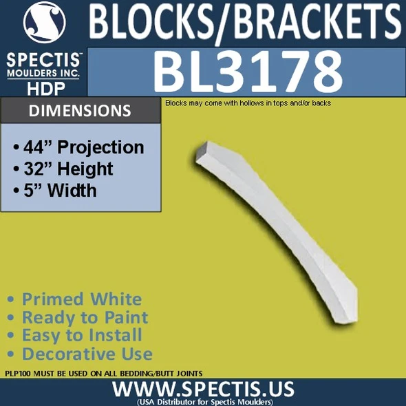 BL3178 Curved Decorative Knee Brace – 5″ W × 32″ H × 44″ Projection