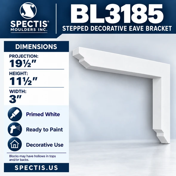 BL3185 Stepped Decorative Eave Bracket – 3″ W × 11½″ H × 19½″ Projection
