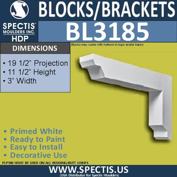 BL3185 Stepped Decorative Eave Bracket – 3″ W × 11½″ H × 19½″ Projection