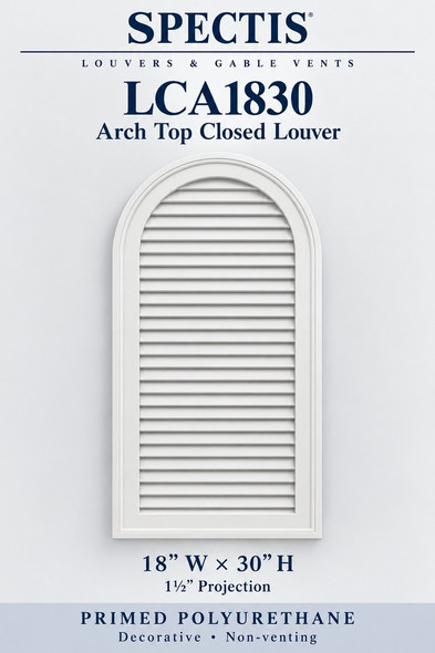 LCA1830 Arch Top Closed Louver — 18″ W × 30″ H × 1½″ projection — decorative, non-venting
