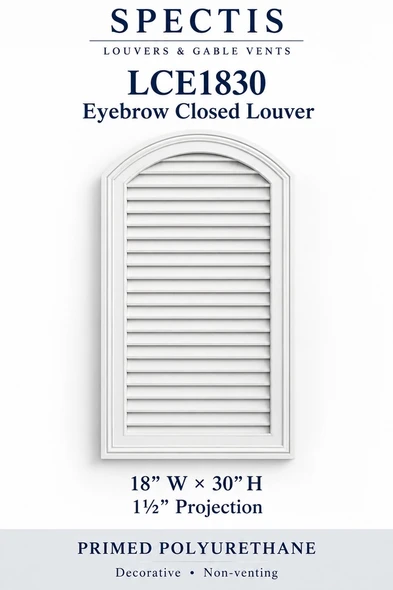 LCE1830 Eyebrow Closed Louver — 18″ W × 30″ H × 1½″ projection — decorative, non-venting