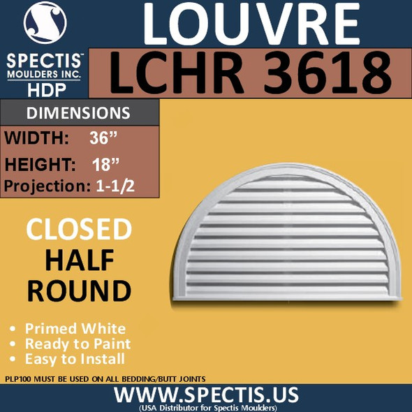 LCHR3618 Half Round Gable Louver Vent - Closed - 36 x 18