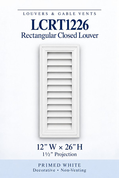 LCRT1226 Rectangular Closed Louver — 12″ W × 26″ H — Primed White