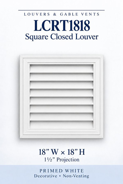 LCRT1818 Square Closed Louver — 18″ W × 18″ H — Primed White