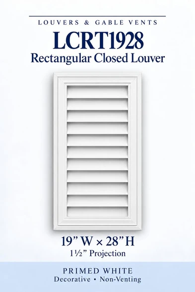 LCRT1928 Rectangular Closed Louver — 19″ W × 28″ H — Primed White
