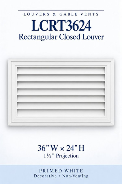 LCRT3624 Rectangular Closed Louver — 36″ W × 24″ H — Primed White