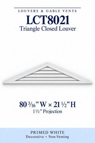 LCT8021 Triangle Closed Louver — 80 3/16″ W × 21 1/2″ H — Primed White