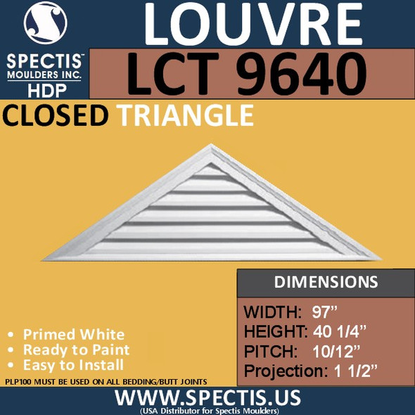 LCT 9640 Triangle Gable Louver Vent - Closed - 97 x 40 1/4