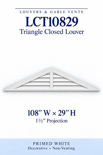 LCT10829 Triangle Closed Louver — 108″ W × 29″ H — Primed White