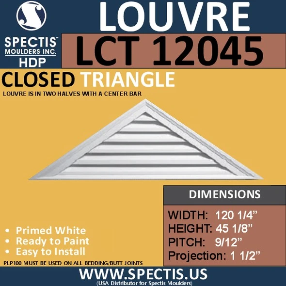 LCT 12045 Triangle Gable Louver Vent - Closed - 120 1/4 x 45 1/8