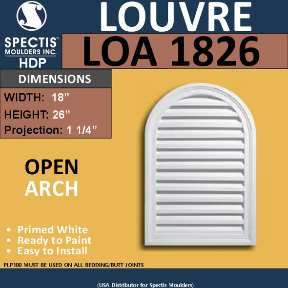 LOA1826 Arch Top Gable Louver Vent - Open - 18 x 26