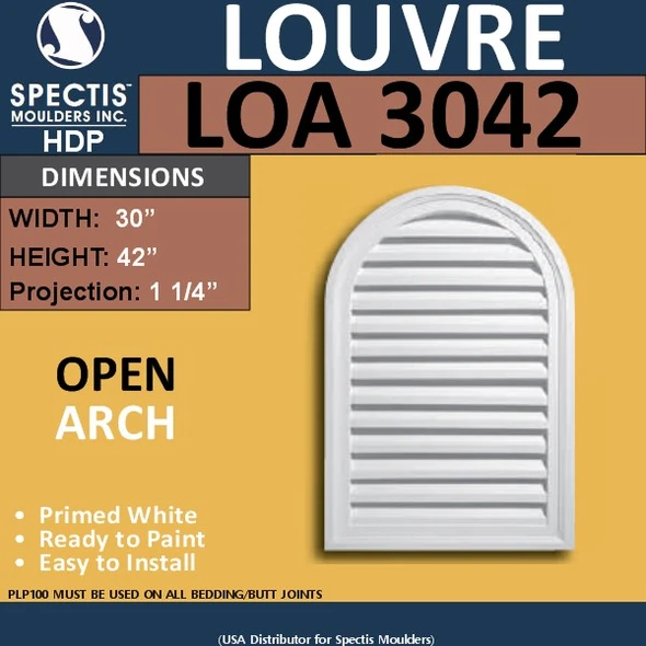 LOA3042 Arch Top Gable Louver Vent - Open - 30 x 42