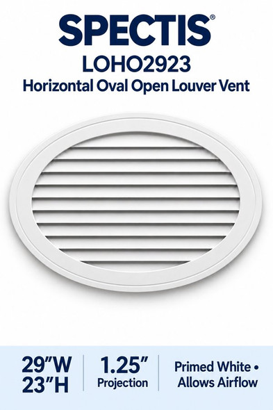 LOHO2923 Horizontal Oval Open Louver Vent — 29″ W × 23″ H — Primed White