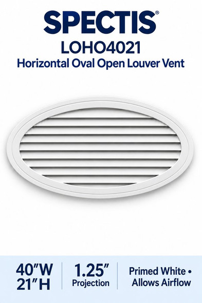 LOHO4021 Horizontal Oval Open Louver Vent — 40″ W × 21″ H — Primed White