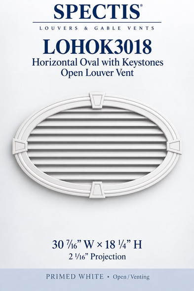 LOHOK3018 Horizontal Oval with Keystones Open Louver Vent — 30 7/16″ W × 18 1/4″ H — Primed White