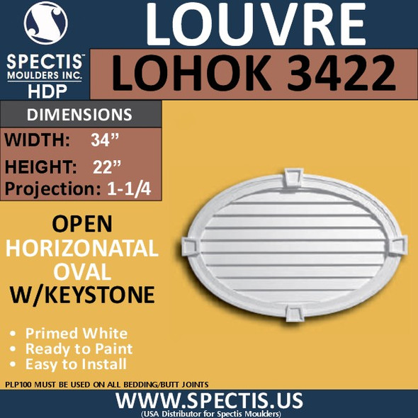 LOHOK3422 Oval with Keystone Louver Open Vent 34 x 22