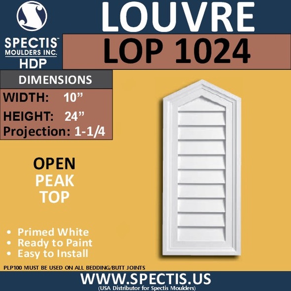 LOP1024 Peak Top Open Vent Louver 10 x 24