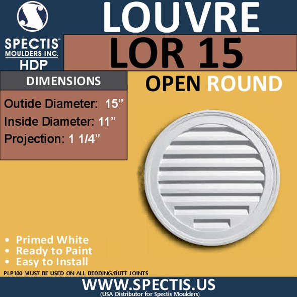 LOR15 Round Gable Louver Vent - Open - 15" Diameter