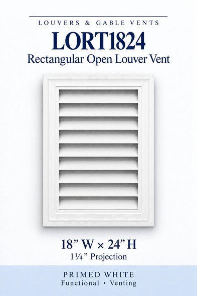 LORT1824 Rectangular Open Louver Vent — 18″ W × 24″ H — Primed White