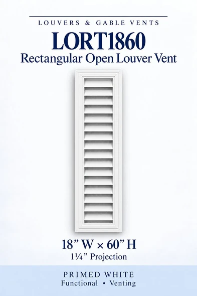 LORT1860 Rectangular Open Louver Vent — 18″ W × 60″ H — Primed White