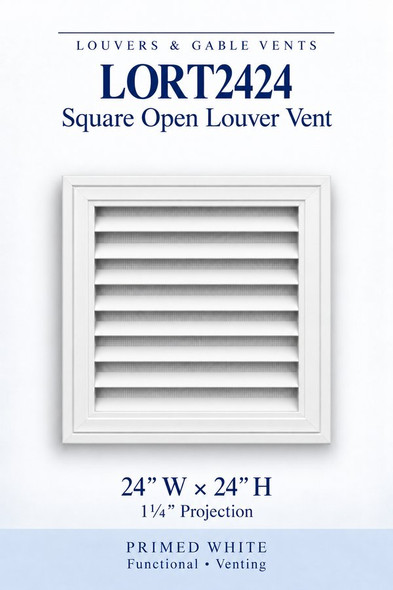 LORT2424 Square Open Louver Vent — 24″ W × 24″ H — Primed White