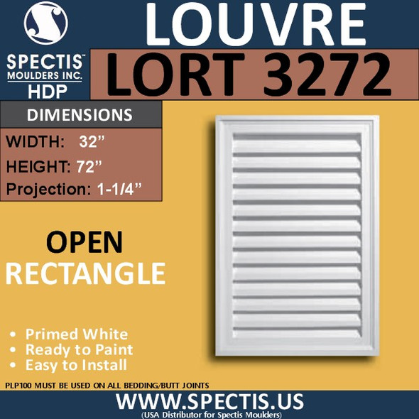 LORT3272 Rectangle Gable Louver Vent - Open - 32 x 72