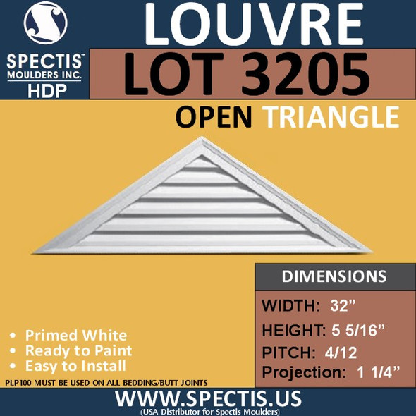 LOT3205 Triangle Gable Louver Vent - Open - 32 x 5 5/16