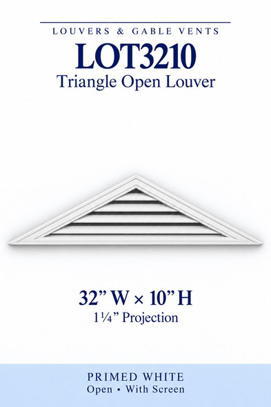 LOT3210 Triangle Open Louver Vent — 32″ W × 10″ H — Primed White