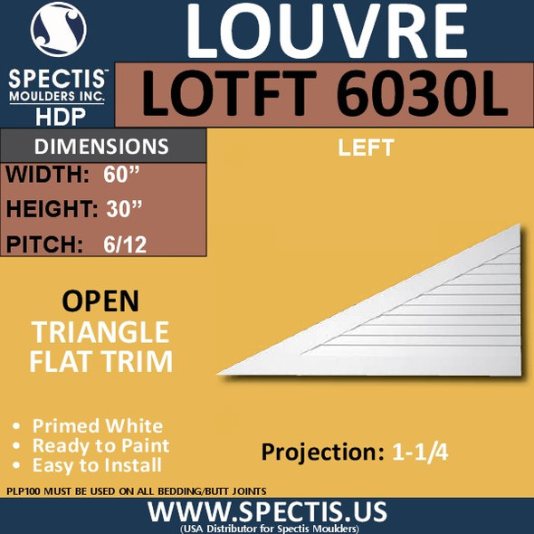 LOT6030L Triangle Gable Louver Vent - Open - 60 x 30 Left