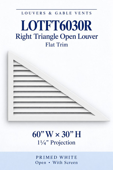 LOTFT6030R Right Triangle Flat Trim Open Louver Vent — Primed White