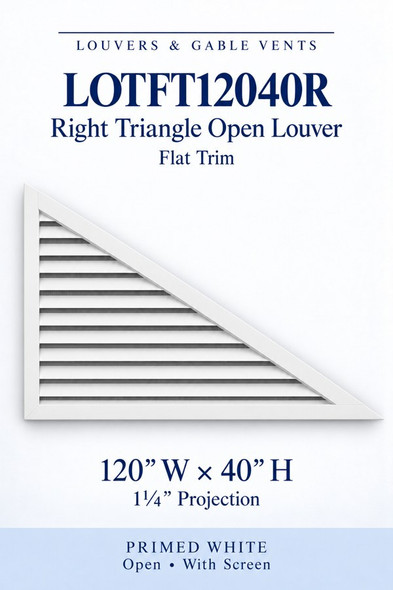 LOTFT12040R Right Triangle Flat Trim Open Louver Vent — Primed White