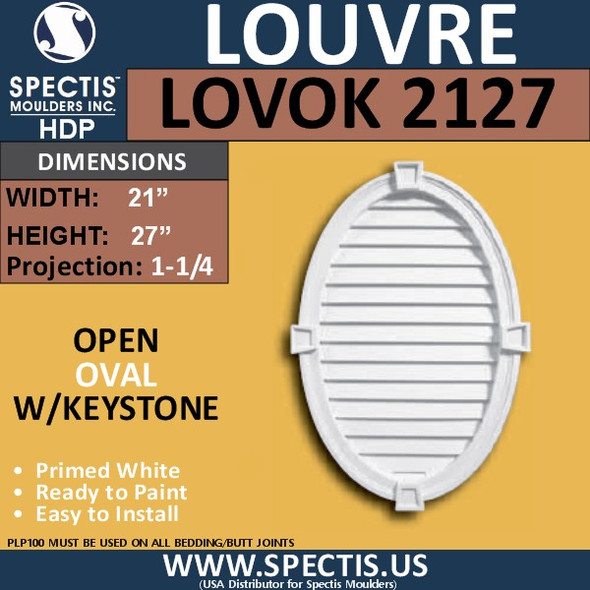 LOVOK2127 Oval with Keystone Open Louver Vent 21 x 27